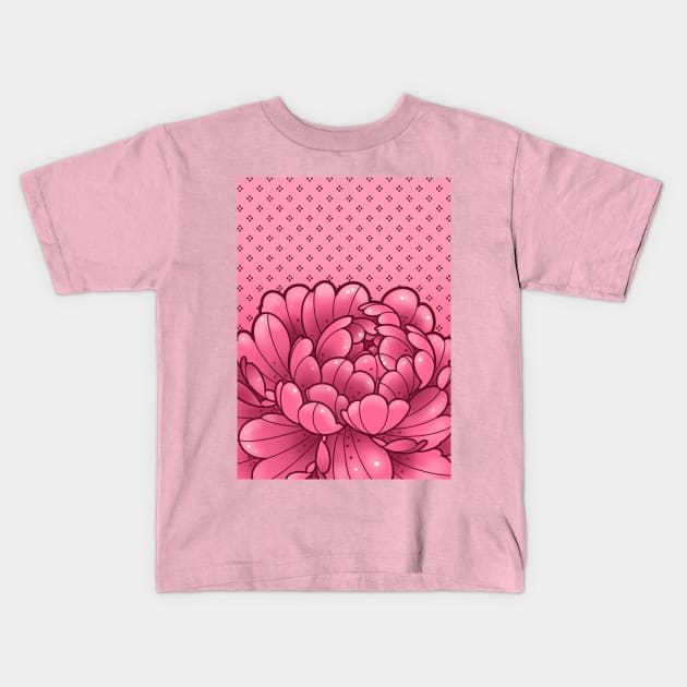 cute pink peony with wallpaper background Kids T-Shirt by weilertsen